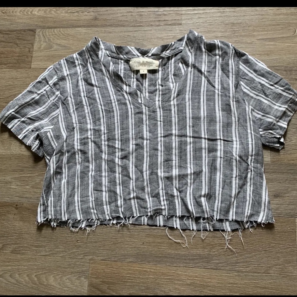 Cloth & Stone Cropped Striped Shirt Boxy Size Small